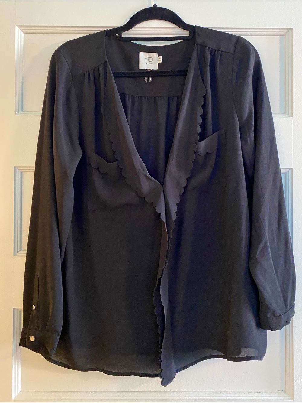 Anthropologie HD in Paris Women's Black Scallop Trim Blouse